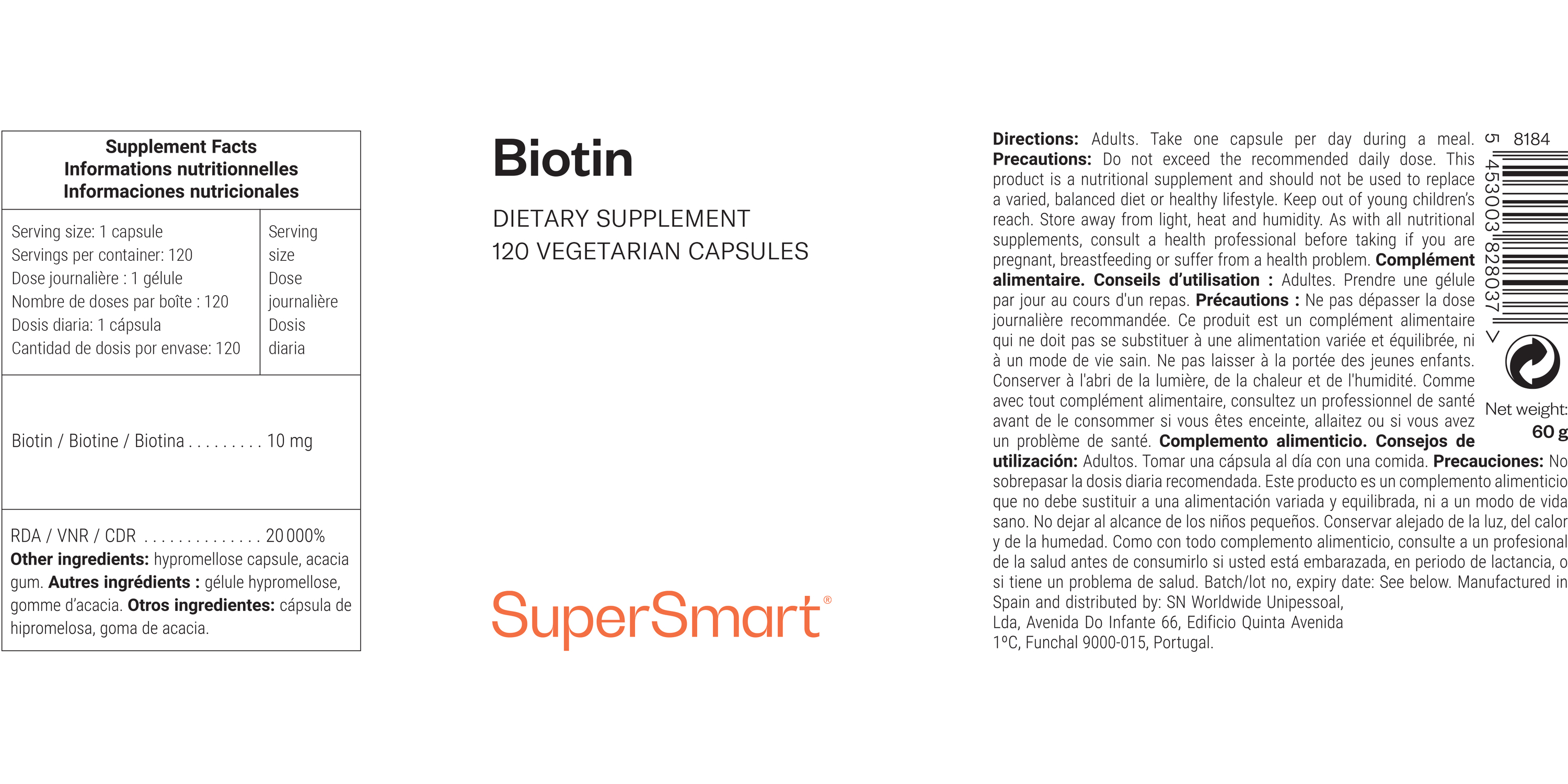Biotin or vitamin B7 supplement pot