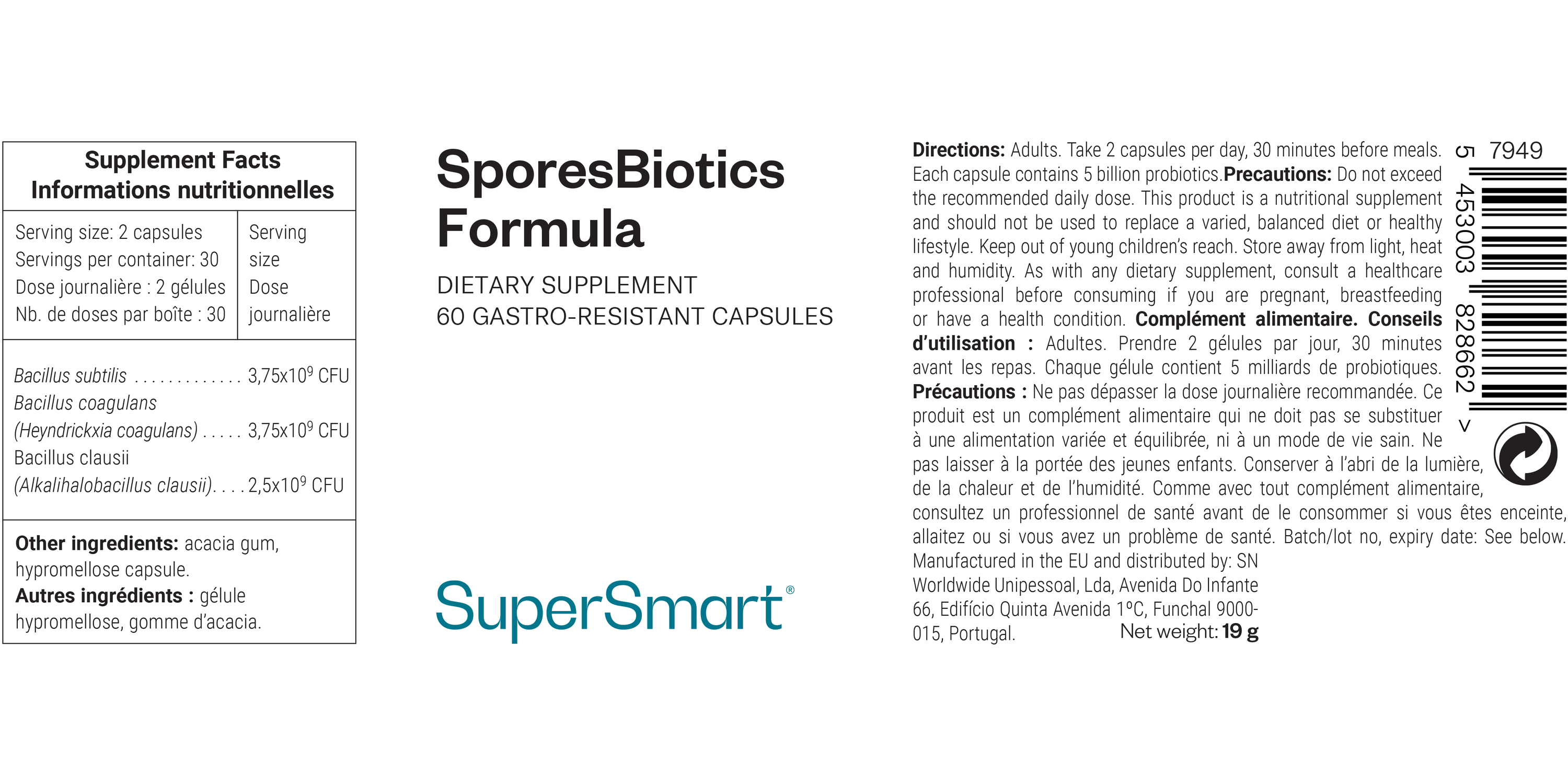 Probiotic containing Bacillus clausii, subtilis and coagulans spores